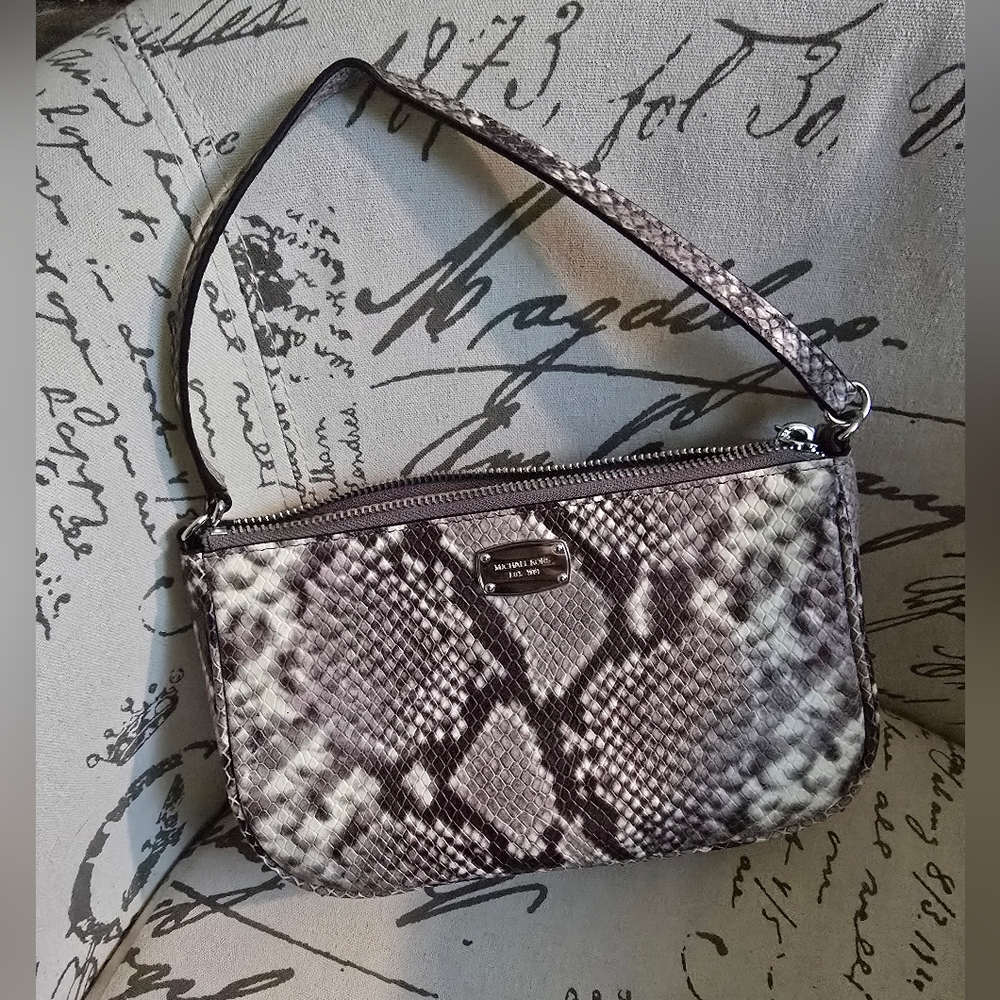 Michael Kors Brown/Cream Leather Python Purse Euc… - image 4